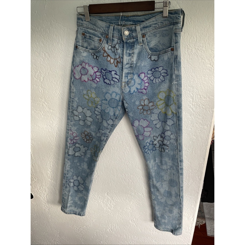 Levi's Fresh as a Daisy‎ 501 Distressed Flower Jeans With Colorful Print 28W 28L
